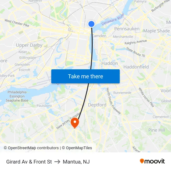 Girard Av & Front St to Mantua, NJ map