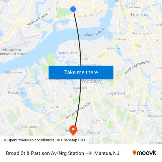 Broad St & Pattison Av/Nrg Station to Mantua, NJ map