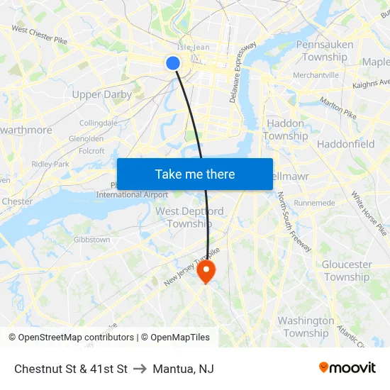 Chestnut St & 41st St to Mantua, NJ map