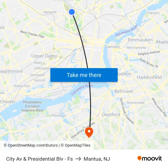 City Av & Presidential Blv - FS to Mantua, NJ map