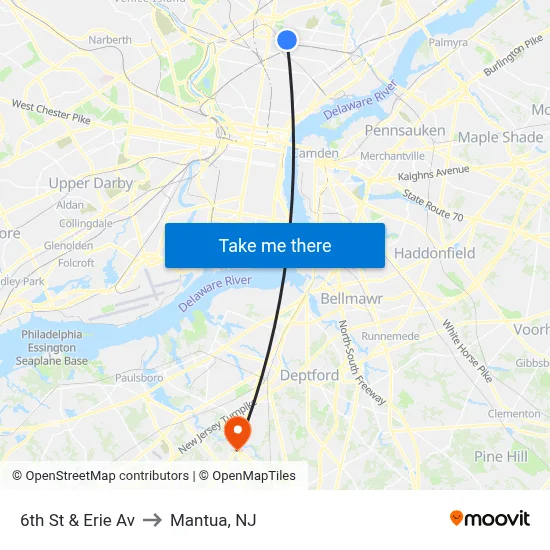 6th St & Erie Av to Mantua, NJ map