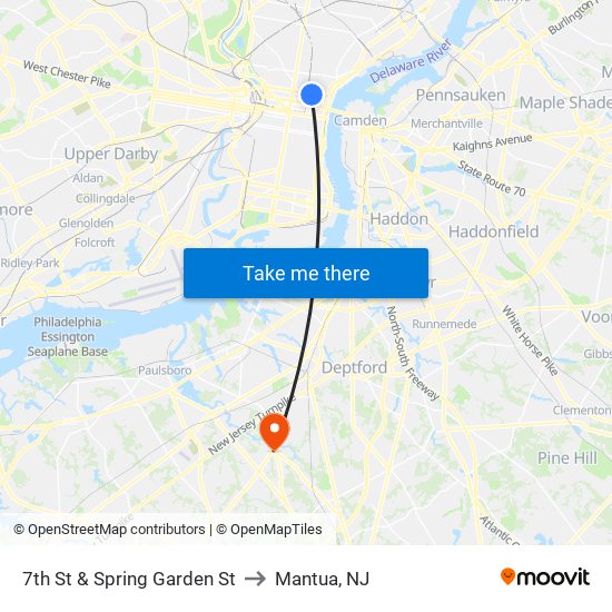 7th St & Spring Garden St to Mantua, NJ map