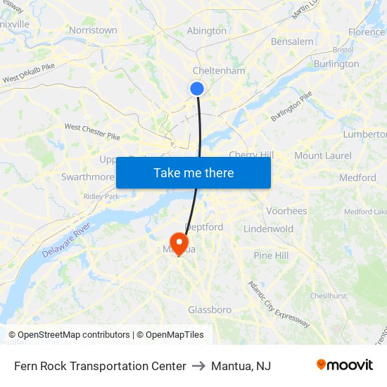 Fern Rock Transportation Center to Mantua, NJ map