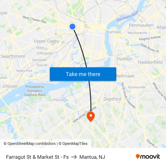 Farragut St & Market St - Fs to Mantua, NJ map