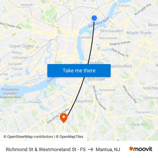Richmond St & Westmoreland St - FS to Mantua, NJ map