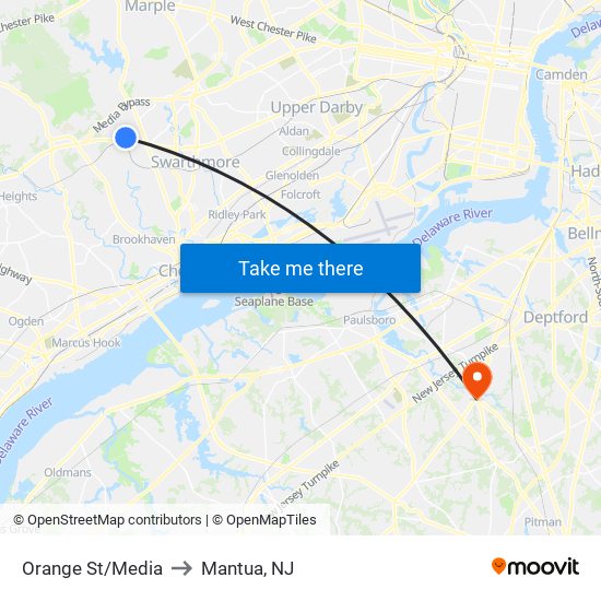 Orange St/Media to Mantua, NJ map