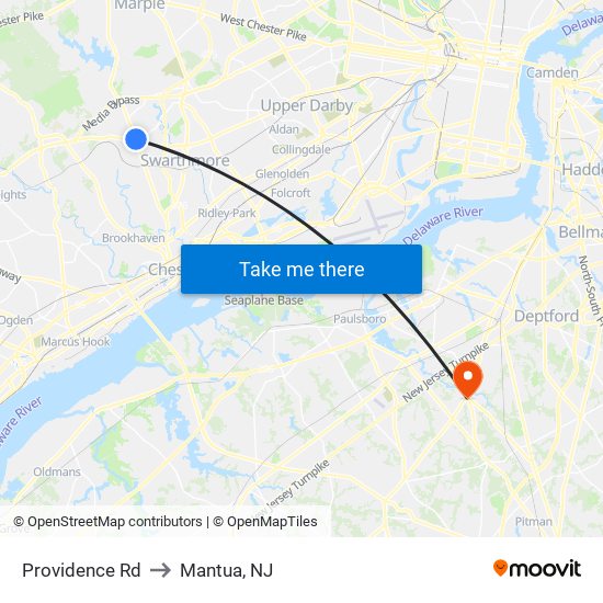 Providence Rd to Mantua, NJ map