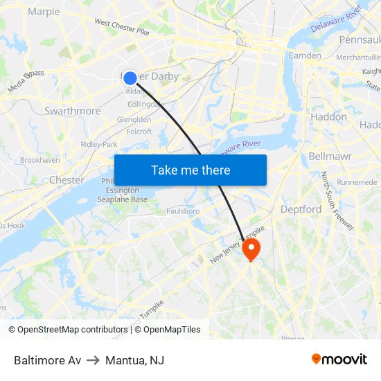 Baltimore Av to Mantua, NJ map