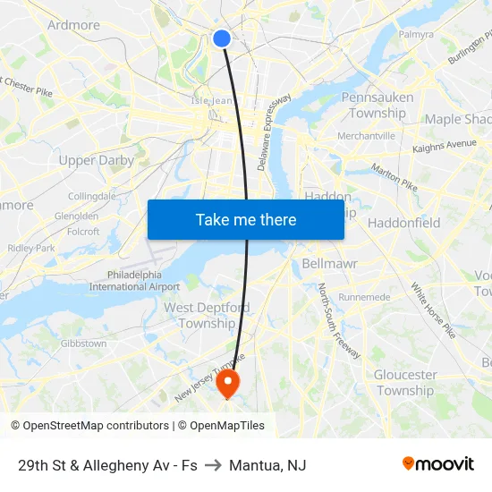 29th St & Allegheny Av - Fs to Mantua, NJ map