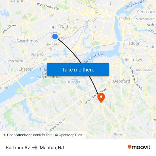 Bartram Av to Mantua, NJ map