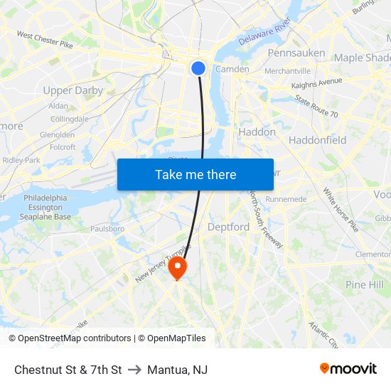 Chestnut St & 7th St to Mantua, NJ map