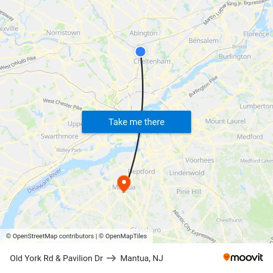 Old York Rd & Pavilion Dr to Mantua, NJ map