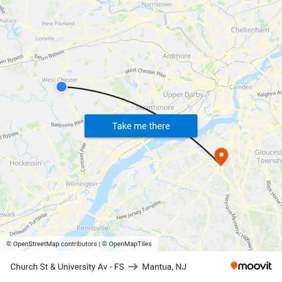 Church St & University Av - FS to Mantua, NJ map
