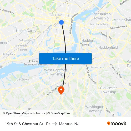 19th St & Chestnut St - Fs to Mantua, NJ map