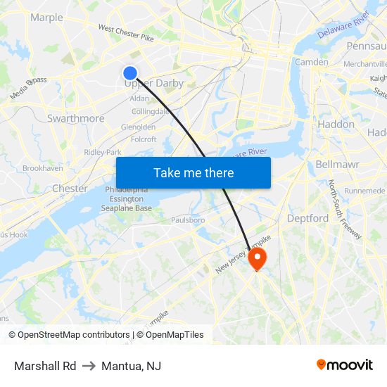 Marshall Rd to Mantua, NJ map