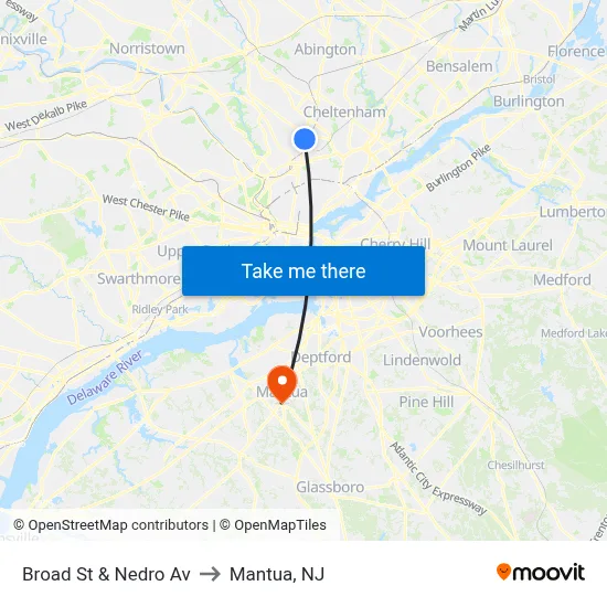 Broad St & Nedro Av to Mantua, NJ map