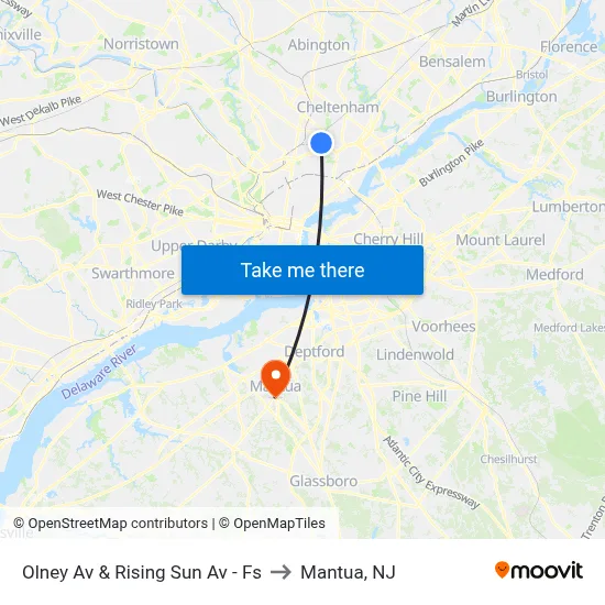 Olney Av & Rising Sun Av - Fs to Mantua, NJ map