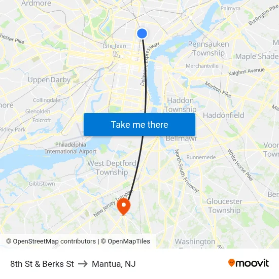 8th St & Berks St to Mantua, NJ map