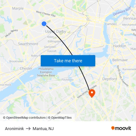 Aronimink to Mantua, NJ map