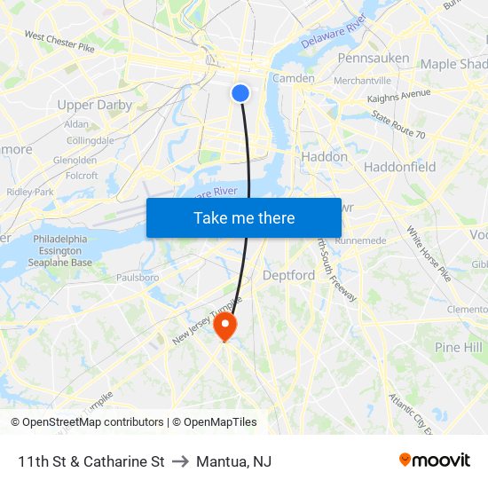 11th St & Catharine St to Mantua, NJ map