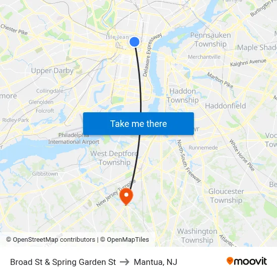 Broad St & Spring Garden St to Mantua, NJ map