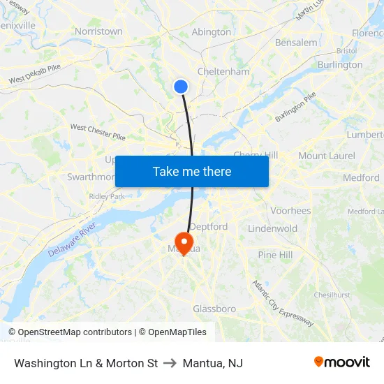 Washington Ln & Morton St to Mantua, NJ map