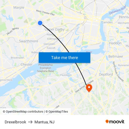 Drexelbrook to Mantua, NJ map