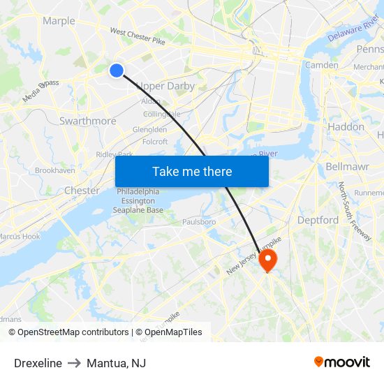 Drexeline to Mantua, NJ map