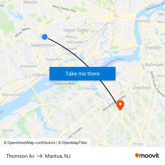 Thomson Av to Mantua, NJ map