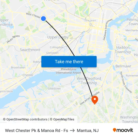 West Chester Pk & Manoa Rd - Fs to Mantua, NJ map
