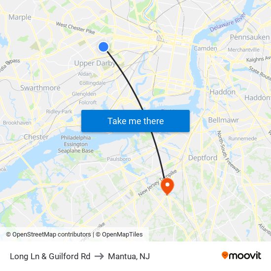 Long Ln & Guilford Rd to Mantua, NJ map