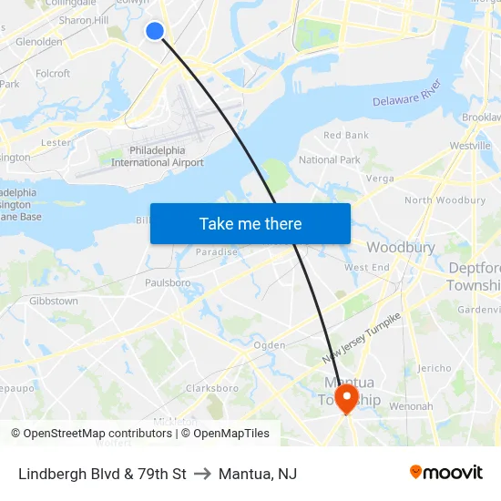 Lindbergh Blvd & 79th St to Mantua, NJ map