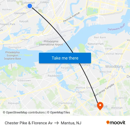 Chester Pike & Florence Av to Mantua, NJ map