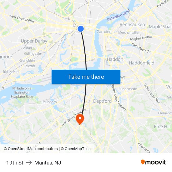 19th St to Mantua, NJ map
