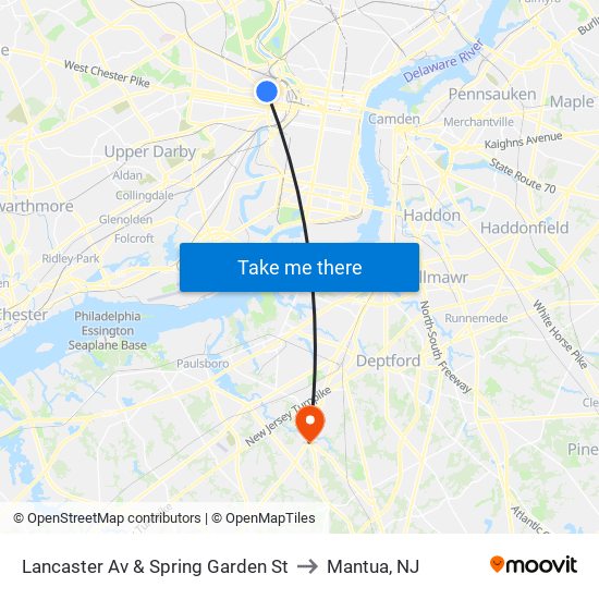 Lancaster Av & Spring Garden St to Mantua, NJ map