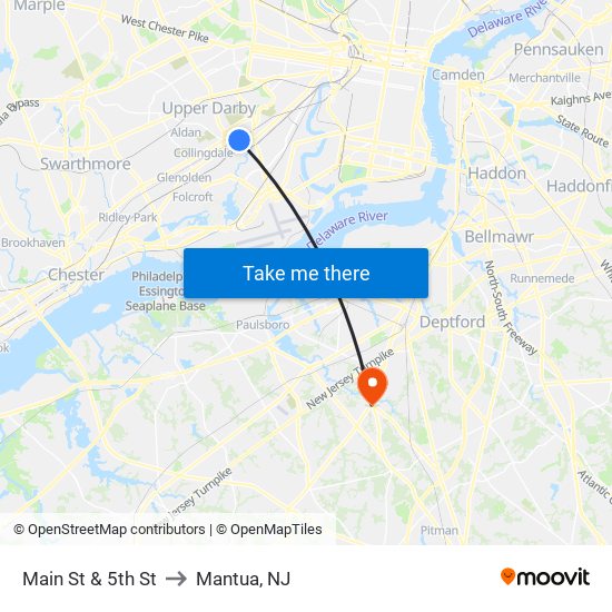 Main St & 5th St to Mantua, NJ map