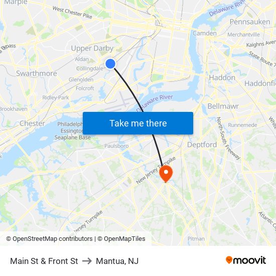 Main St & Front St to Mantua, NJ map