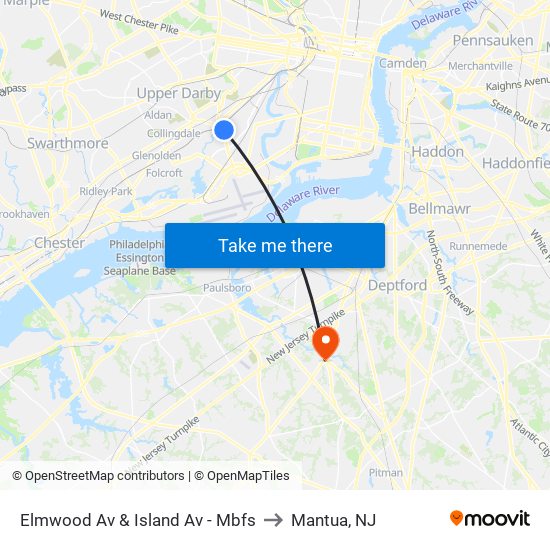 Elmwood Av & Island Av - Mbfs to Mantua, NJ map