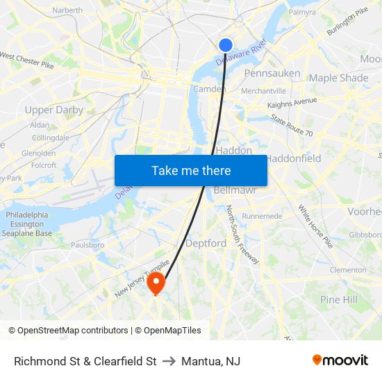 Richmond St & Clearfield St to Mantua, NJ map