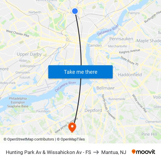 Hunting Park Av & Wissahickon Av - FS to Mantua, NJ map
