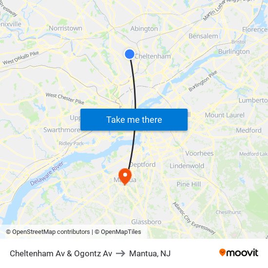 Cheltenham Av & Ogontz Av to Mantua, NJ map