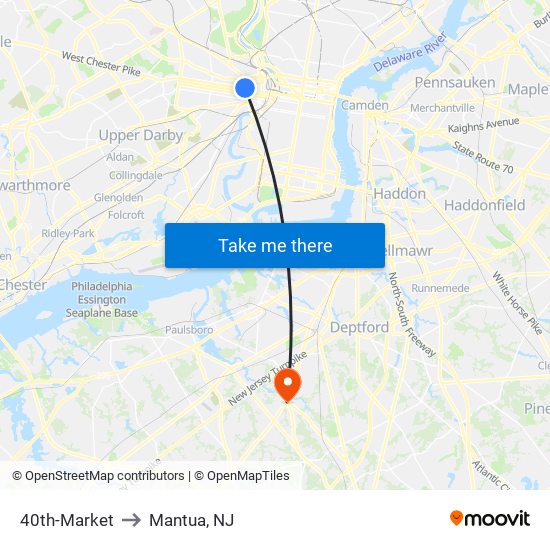 40th-Market to Mantua, NJ map