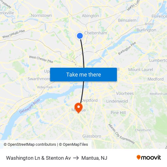 Washington Ln & Stenton Av to Mantua, NJ map