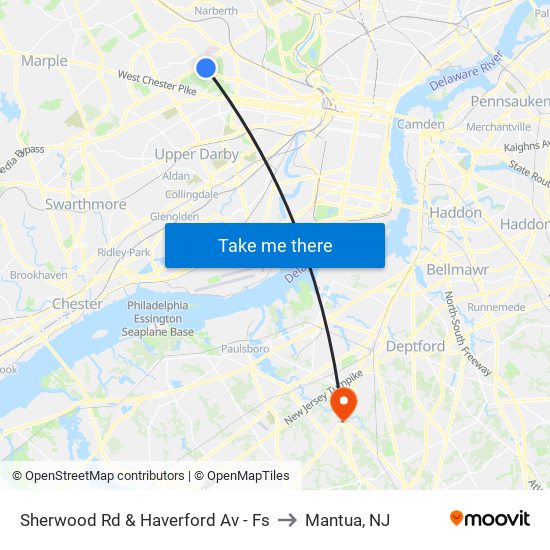 Sherwood Rd & Haverford Av - Fs to Mantua, NJ map