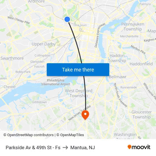 Parkside Av & 49th St - Fs to Mantua, NJ map