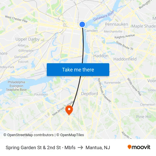Spring Garden St & 2nd St - Mbfs to Mantua, NJ map