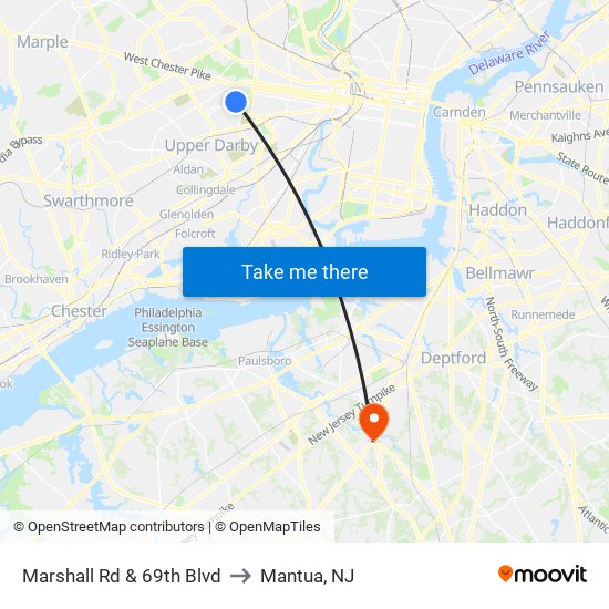 Marshall Rd & 69th Blvd to Mantua, NJ map