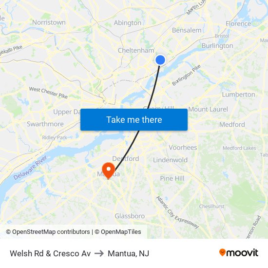 Welsh Rd & Cresco Av to Mantua, NJ map
