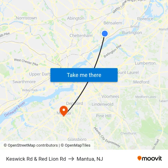 Keswick Rd & Red Lion Rd to Mantua, NJ map