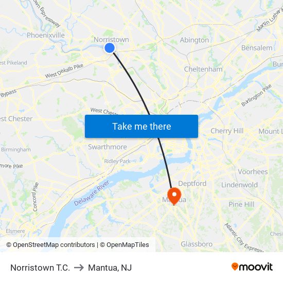 Norristown T.C. to Mantua, NJ map
